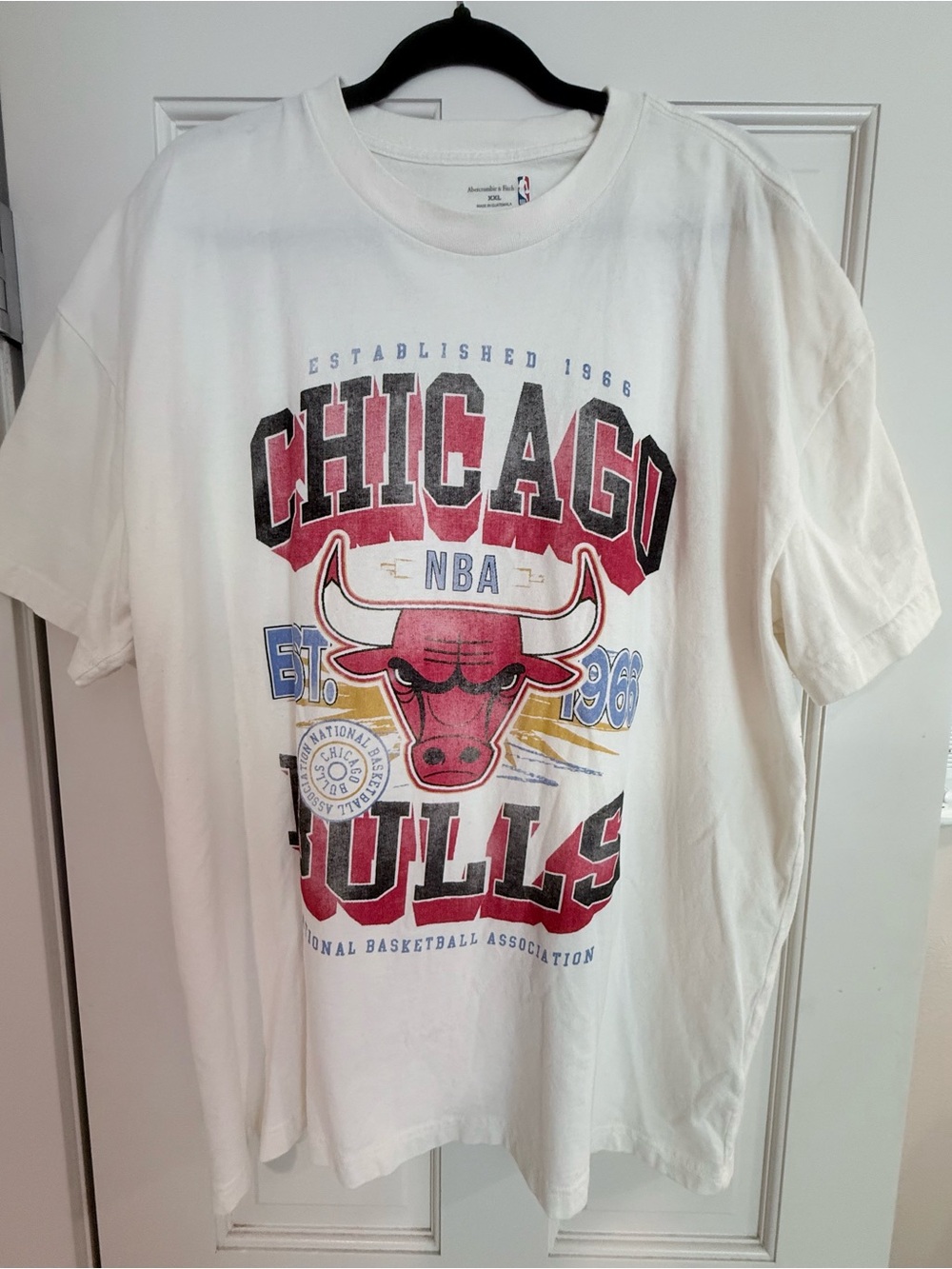 Chicago Bulls Abercrombie & Fitch White NBA Logo Tee - Red & Blue Accent